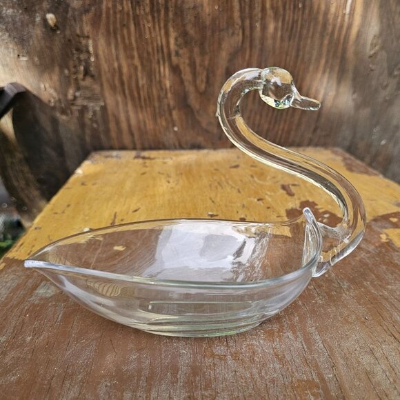 Duncan Miller Vtg MCM Clear Art Glass Figural Swan Trinket Candy Soap Dish 1960s - Picture 2 of 7